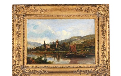 BRITISH SCHOOL (19TH CENTURY), LANDSCAPE WITH A RIVER AND RUIN