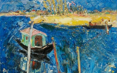 Bernard Lorjou, Barge on the Loire, oil