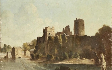 Bertram Nicholls, British 1883-1975 - Ruined castle on the banks of a river; oil on canvas, signed to the stretcher 'Bertram Nicholls', 40 x 48.5 cm (unframed) (ARR)