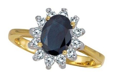 Blue Sapphire and Diamond Ring 14k Yellow Gold 2.10 ctw