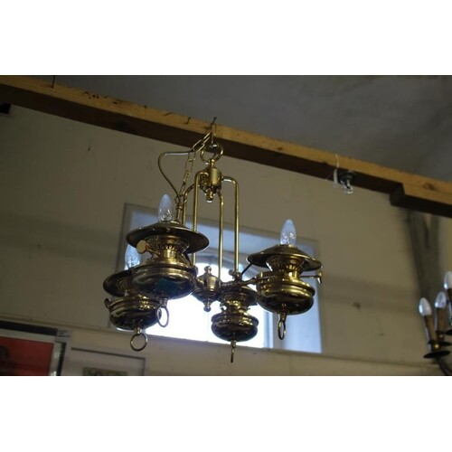 Brass 4 Branch Ceiling Light Fitting in the form of 4 Oil La...
