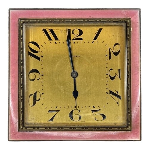 Brass Mounted and Guilloche Enamel Clock.