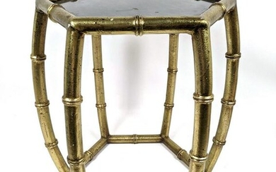Brass Tone Faux Bamboo Side Table.