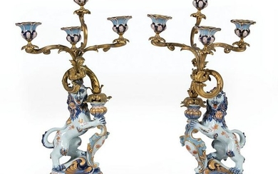 Bronze-Mounted Porcelain Convertible Candelabra