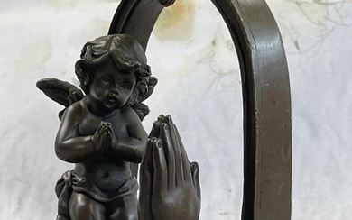 Bronze Sculpture Art Deco Winged Angel Religion Artwork Figurine Statue Gift