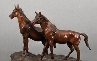Bronzen beeld: koppel paarden, niet gesigneerd, 20e eeuw, naar...