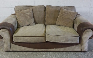 Brown Leather and Fabric Sofa, 71cm high, Approximately 190cm wide, 97cm deep
