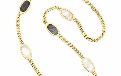 Bulgari Long Gold, Banded Agate and Mother-of-Pearl Curb Link Chain Necklace