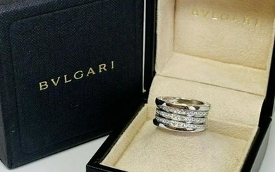 Bvlgari B Zero 18K White Gold 4 Band Pave Diamond Ring