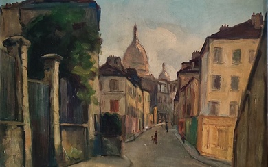 CARDINAL Emile Valentin (1883-1958)? Montmartre Huile sur tableau Haut. : 70,5 ; Larg. : 54...