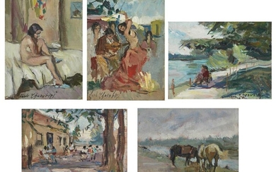 CARLO CHERUBINI Group of five paintings depicting nude