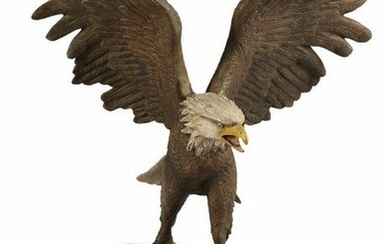 COLD-PAINTED BRONZE EAGLE ON MARBLE BASE, 42"H