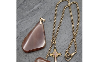 Carnelian heart shaped pendant on gold plated albert chain w...