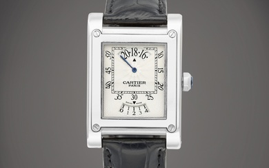 Cartier Tank À Vis "CPCP", Reference 2554 | A white gold wristwatch with date and wandering hours, Circa 2006 | 卡地亞 | Tank À Vis "CPCP" 型號2554 | 白金腕錶，備日期及漫遊小時顯示，約2006年製