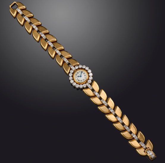 Cartier, montre-bracelet pour dame en or rétro et diamants, milieu du 20e siècle, cadran circulaire...
