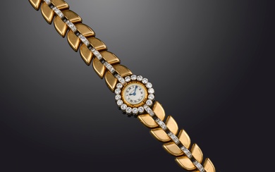 Cartier, montre-bracelet pour dame en or rétro et diamants, milieu du 20e siècle, cadran circulaire...