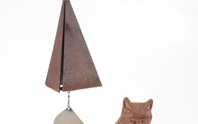 Cast Iron Dozing Cat Doorstop with Cast Iron and Metal Wind Chime