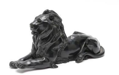 Cast Metal Recumbent Lion Sculpture