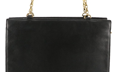 Celine Black Grain Textured Shoulder Bag with Chain Link Detail on Strap