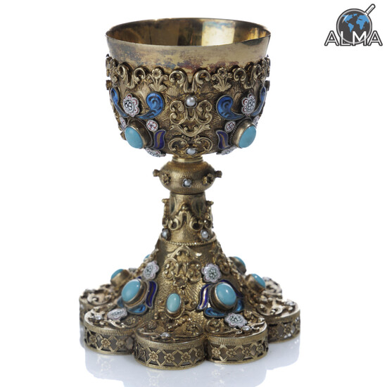 Ceremonial Gilded Silver Integrated w/ Enamel, Turquoise & Pear