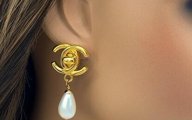 Chanel CC Pearl Dangle Earrings