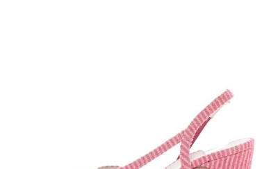Chanel Tweed Grosgrain Cap Toe CC Striped Slingback Pumps 39.5 Pink Black