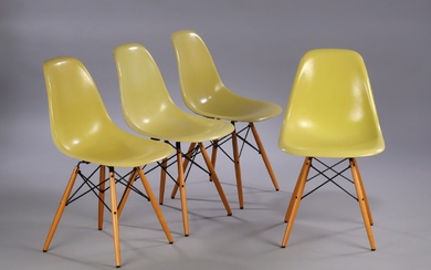 Charles Eames. Set of four shell chairs, yellow, model DSW. (4)