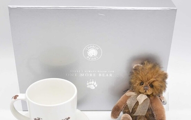 Charlie Bears teddy bear, Minimo collection Espresso bear, boxed with tags and cup and saucer.