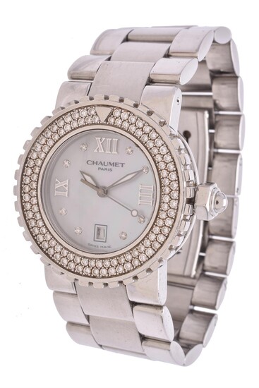 Chaumet, Stainless steel and diamond bracelet watch with mother of pearl dial