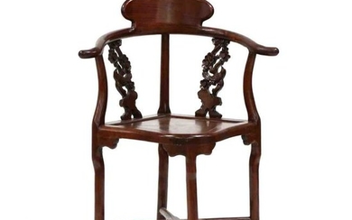 Chinese Carved Hardwood Corner Chair