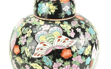 Chinese Famille Noire Butterflies Ginger Jar