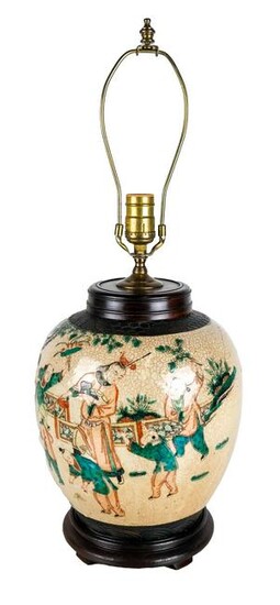 Chinese Polychrome Glazed Ginger Jar Lamp