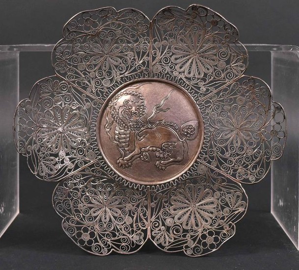 Chinese Silver Medallion and Filigree Dish