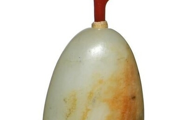 Chinese White Jade Snuff Bottle with Skin, 19th Century
