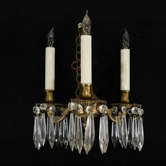 Circa 1920 French Empire Bronze Crystal Prisms Fixture