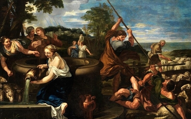 Ciro Ferri, 1634 Rom – 1689 ebenda, zug., MOSES VERTEIDIGT DIE TÖCHTER DES JETRO GEGEN FREMDE HIRTEN