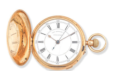 City Jewellery Co, Doncaster. An 18K gold keyless wind full hunter pocket watch with stop/start seconds