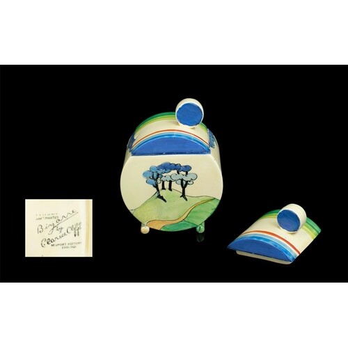 Clarice Cliff Lidded Blue Fins Preserve Pot. Full Stamps to ...