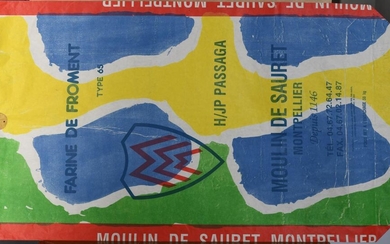 Claude VIALLAT (1936). Silkscreen on flour sack, signed. 101x60 cm. Prov: Purchased in 2006 from Pannetier Gallery, Nîmes. Private collection Nîmes.