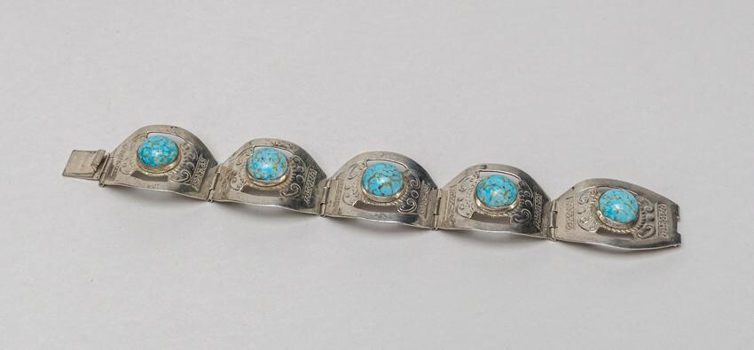 Collectible Taxco Silver & Turquoise Bracelet
