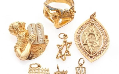 Collection of 14k and Vermeil Judaica Pendants and Charms