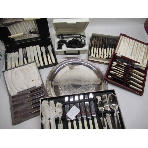 Collection of various boxed silver plated cutlery sets, a wh...