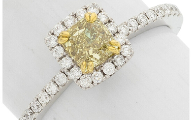 Colored Diamond, Diamond, White Gold Ring Stones: Square cushion-cut...