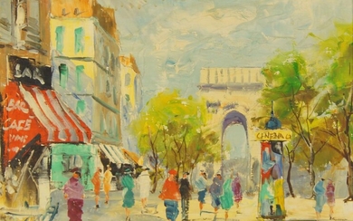 Corolet, French, mid-20th century- Paris street scene with an arch; oil on canvas, signed, 30.5 x 41 cm (ARR)