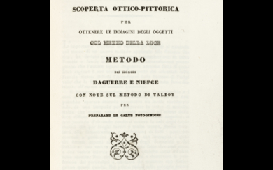 [DAGUERRE]. Descrizione pratica del nuovo istromento chiamato il Daguerrotipo. - Rome: Alessandro Monaldi, 1840. 8vo (205 x 139mm). First Italian...