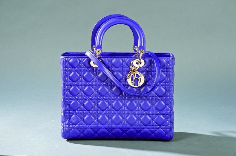 DIOR - Large Lady Dior handbag with strap in purple