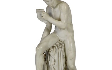 D'après Bertel Thorvaldsen (danois 1770-1844). Sculpture Grand Tour en marbre blanc représentant Mercure sur le...