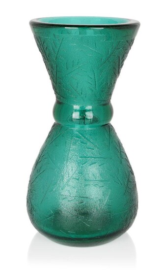 Daum, Green Art Deco vase, circa 1925, Acid etched glass, Etched signature 'DAUM NANCY' and the Cross of Lorraine, 33cm high