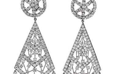 David Webb Platinum 36 Carats Diamond Chandelier Earrings