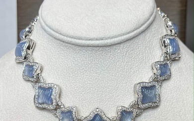 David Yurman 18K White Gold Chalcedony & Diamond Necklace